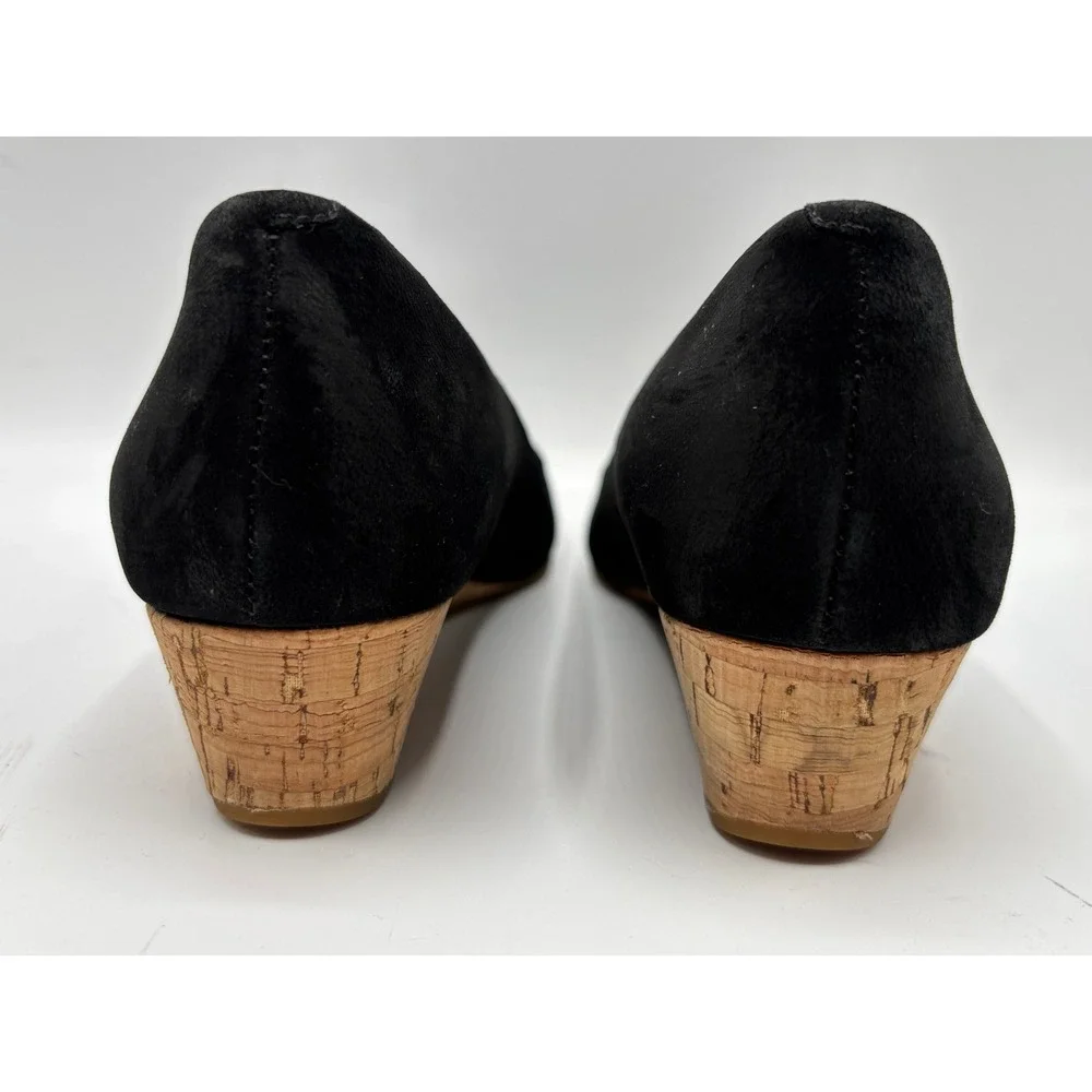 Cole Haan Women's Black Suede Peep Toe Cork Wedge Pumps Classic Dress Shoes